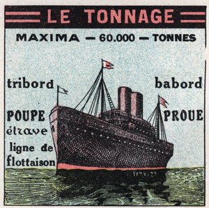 Navi e imbarcazioni: tonnellaggio. Illustrazione anonima del 1925. Collezione privata. da Anonymous Anonymous