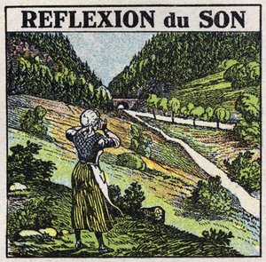 Energia sonora: riflessione del suono per fenomeno di eco. Illustrazione anonima del 1925. Collezione privata. da Anonymous Anonymous