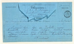Telegramma di Rimbaud a sua madre, Marsiglia, 22 maggio