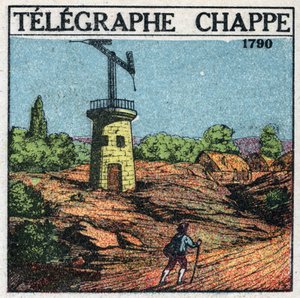 Telegrafo: telegrafo di Claude Chappe (1765-1805) nel 1790. Illustrazione anonima del 1925. Collezione privata. da Anonymous Anonymous