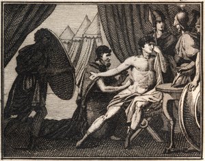 La morte di Epaminonda (dopo la battaglia contro gli Spartani a Mantinea nel 362 a.C.) - Incisione da "The Rollin of Youth or Selected Pieces of Ancient and Roman Stories" 1816 - Collezione privata da Anonymous Anonymous