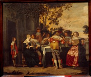 La scena galante, gioco di carte con coppia di giocatori e musicisti