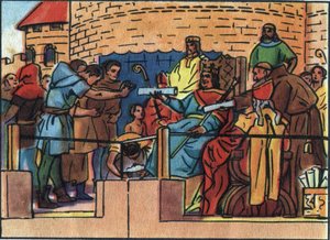 Il Re di Francia Luigi VI il Grande (1081-1137) concede la Carta alla città di Parigi. Illustrazione anonima in “Collection des souverains et chefs d