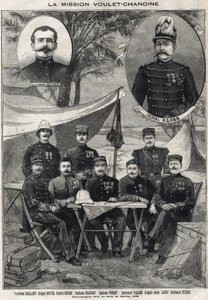 Missione Voulet Chanoine, spedizione francese per la conquista coloniale del Ciad: ritratto del tenente Octave Meynier (1874-1961) e del colonnello Arsene Klobb (1857-1899) con in basso da sinistra a destra: tenente Joalland, sergente Boutel, dottore da Anonymous Anonymous