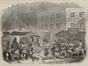 La mensa del Bagne di Rochefort nel XIX secolo. Incisione in "Histoire des bagnes depuis leur création à nos jours" (1877) di Pierre Zaccone (1817-1895). Collezione privata da Anonymous Anonymous