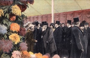 La festa del crisantemo: esposizione ufficiale del crisantemo. Incisione. Uno dei giornali "Le petit parisien" del 20/11/1910. Collezione privata. da Anonymous Anonymous