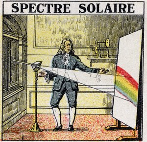 I colori: spettro solare studiato da Isaac Newton (1642-1727). Illustrazione anonima del 1925. Collezione privata. da Anonymous Anonymous