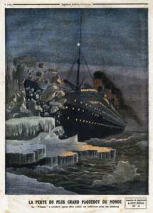 La perdita del più grande transatlantico del mondo: il Titanic è affondato dopo aver colpito un iceberg, incisione in 