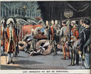 Le esequie del re del Portogallo Carlo I (1863-1908) morto assassinato il 1 febbraio 1908. Incisione dal giornale 
