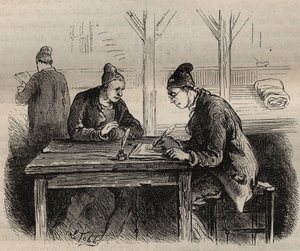Il pubblico scrittore al bagno penale di Tolone nel XIX secolo. Incisione in “Histoire des bagnes depuis leur création à nos jours” (1877) di Pierre Zaccone. Collezione privata. da Anonymous Anonymous