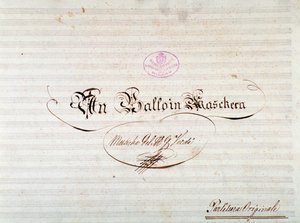 Pagina del titolo della prima edizione della partitura di Un ballo in maschera, opera di Giuseppe Verdi