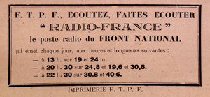 Volantino del FFI-FTPF che invita ad ascoltare Radio France, "la stazione radio del Fronte Nazionale" da Anonymous Anonymous