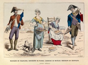 Venditore di ombrelli, venditore di fiori, cardatore di materassi e venditore di soffietti a Parigi nel XVIII secolo - collezione privata da Anonymous Anonymous