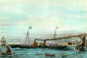 Vascello a ruota la Victoria in servizio tra Boulogne sur mer e Folkestone. Incisione del XIX secolo. Collezione privata