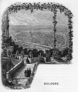 Veduta della città di Bologna, Italia. Incisione del 1859 in 