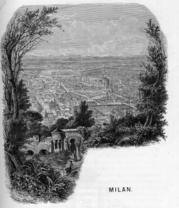 Veduta della città di Milano, Italia. Incisione del 1859 in 
