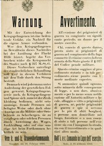 Avviso dopo la fuga dei prigionieri di guerra italiani il 16 febbraio 1916 che chiede alla popolazione austriaca di non aiutarli da Anonymous Anonymous