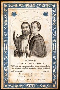 I martiri San Faustino e San Giovita. Immagine pia. Cartolina. Inizio XX secolo. Collezione privata