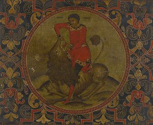 Sansone combatte il leone, inizio XVIII secolo da Anonymous Russian icon painter