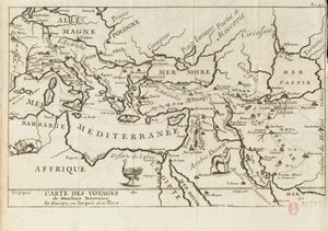 Mappa dei viaggi di Tavernier in Europa, Persia, Turchia