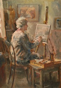 Artista al lavoro nello studio di Cor Visser, Ipswich