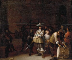 Interno di una guardia con un cavaliere che conversa con un tamburino da Anthonie Palamedesz