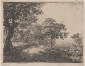 Un uomo e una donna che attraversano un ruscello da Anthonie Waterloo