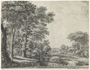 Bordo del bosco con un ponte di legno da Anthonie Waterloo