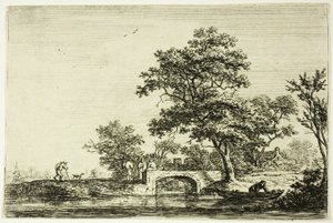 Quattro uomini su un ponte di pietra