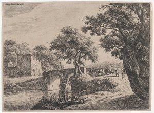 Gregge vicino a un ponte di pietra, XVII secolo da Anthonie Waterloo