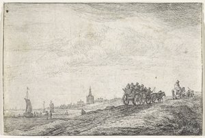 Linea costiera con cavallo e carro (serie Landschappen met bebouwing) da Anthonie Waterloo