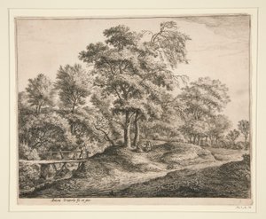 La contadina e la ragazza sul piccolo ponte di legno da Anthonie Waterloo