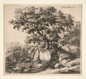 Paesaggio con uomo che guida un asino da Anthonie Waterloo