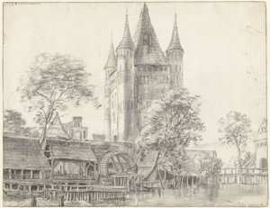 La porta della città Altenbrücker Tor e il mulino ad acqua a Lüneburg, vicino ad Amburgo da Anthonie Waterloo