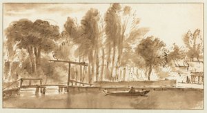 Paesaggio fluviale boscoso con ponte levatoio da Anthonie van Borssom (attributed to)