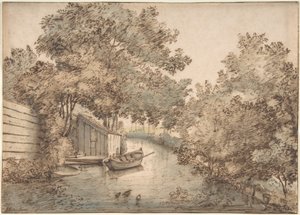Canale con una barca e anatre da Anthonie van Borssom