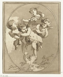 Cinque putti con rami di fiori
