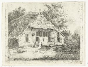Donna china su un cesto davanti a una casa a Staphorst da Anthonie van den Bos