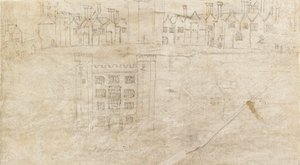 Edifici lungo la facciata sud del Palazzo di Oatlands da Anthonis van den Wyngaerde