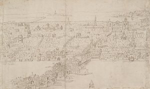 Panorama di Londra visto da Southwark: London Bridge da Anthonis van den Wyngaerde
