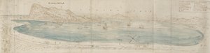 Vista panoramica sulla baia di Gibilterra da Anthonis van den Wyngaerde