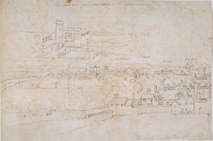 Foglio di studi dei palazzi di Hampton Court, Richmond e campagna circostante da Anthonis van den Wyngaerde