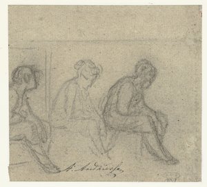 Tre studi di una donna seduta