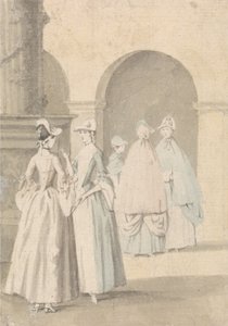 Donne accanto a una colonna e un