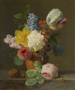 Natura morta con fiori e noci