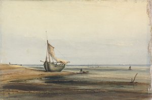 Scena costiera con una barca arenata da Anthony Vandyke Copley Fielding