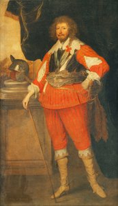 Ritratto di un Nobile, Presumibilmente Henry Rich, 1° Conte di Holland, a Figura Intera, Indossando una Corazza, Fascia e Spada, con la Mano su un Bastone, un Elmo su un Plinto, Davanti a un Colonnato Drappeggiato