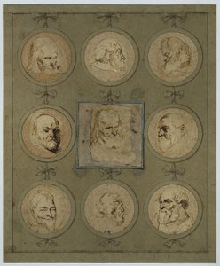 Foglio di raccolta con nove teste di studio in medaglioni da Anthony van Dyck