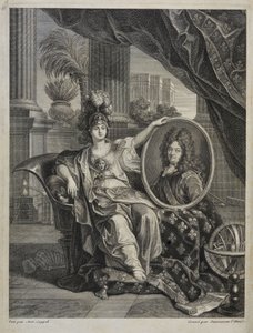 Luigi XIV, Re di Francia, Protettore delle Scienze - incisione di Antoine Coypel Storia dell