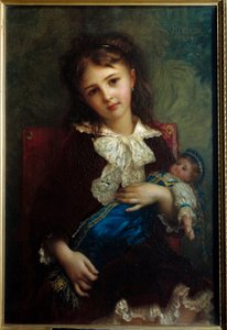 Ritratto di Catherine de Bouchage bambina con una bambola in braccio da Antoine Auguste Ernest Herbert or Hebert
